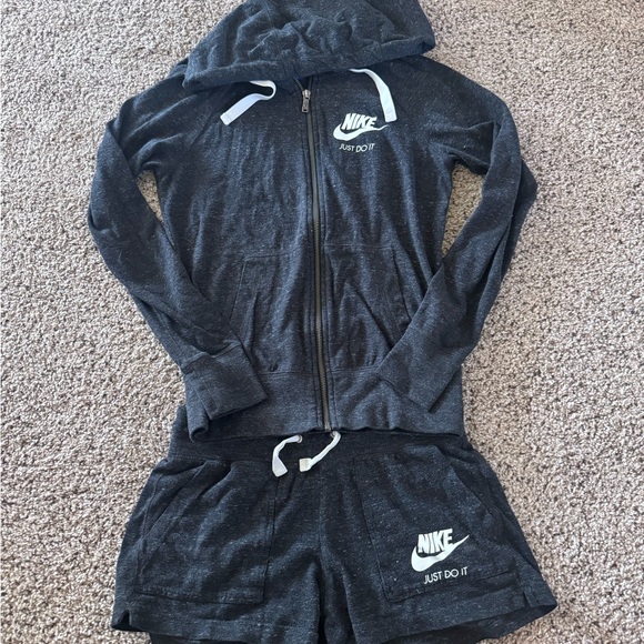 Nike Tops - Nike Dark Heather Gray Zip-Up Hoodie and Shorts Set
